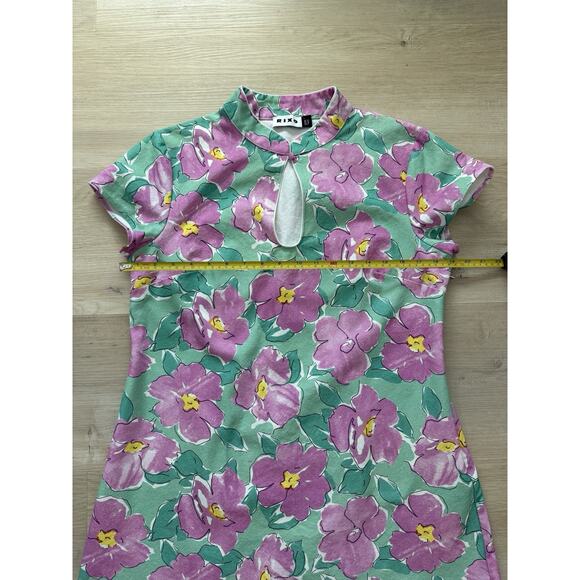 RIXO Lolita Cotton Canvas Mini Dress Azalea Bloom Pink & Green Floral Women’s L - Picture 5 of 16